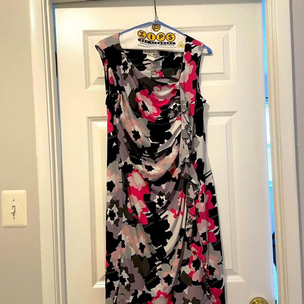 Dress Barn Floral Draped Midi Dress – Size 12 (#522)